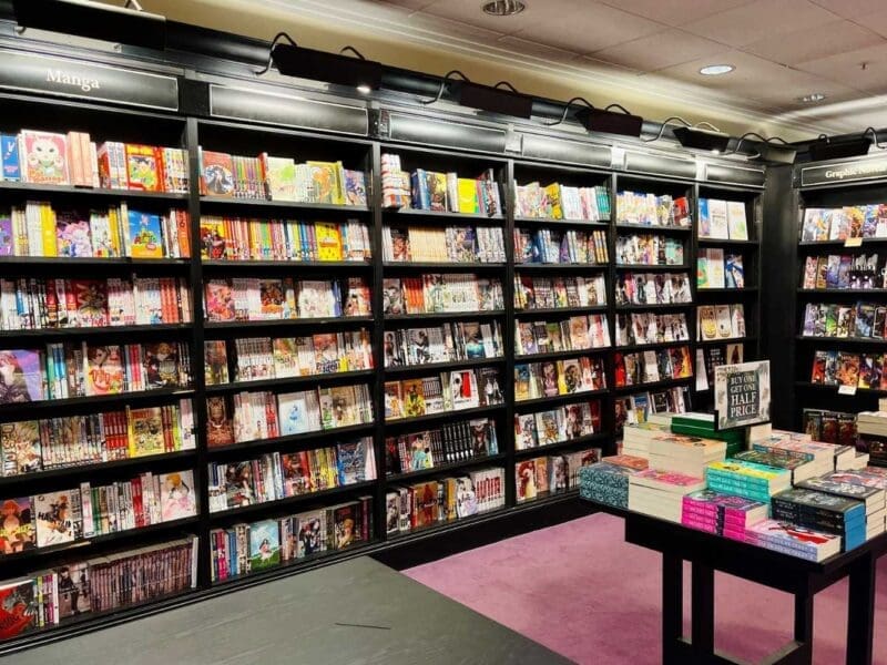 Manga and graphic novel shelves in Waterstones