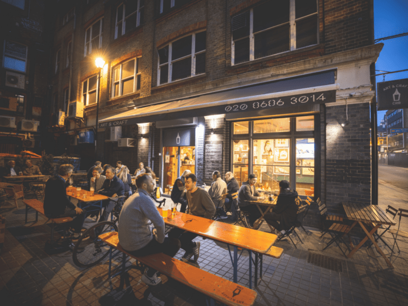 Groups of people drinking outside of Art & Craft CR0.